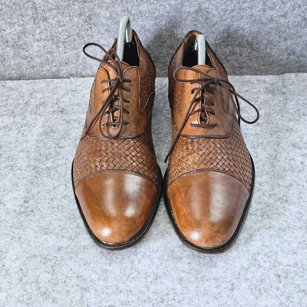 Johnston & Murphy Mens Woven Leather Cap Toe Oxford Dress Shoes Tan Brown 10M